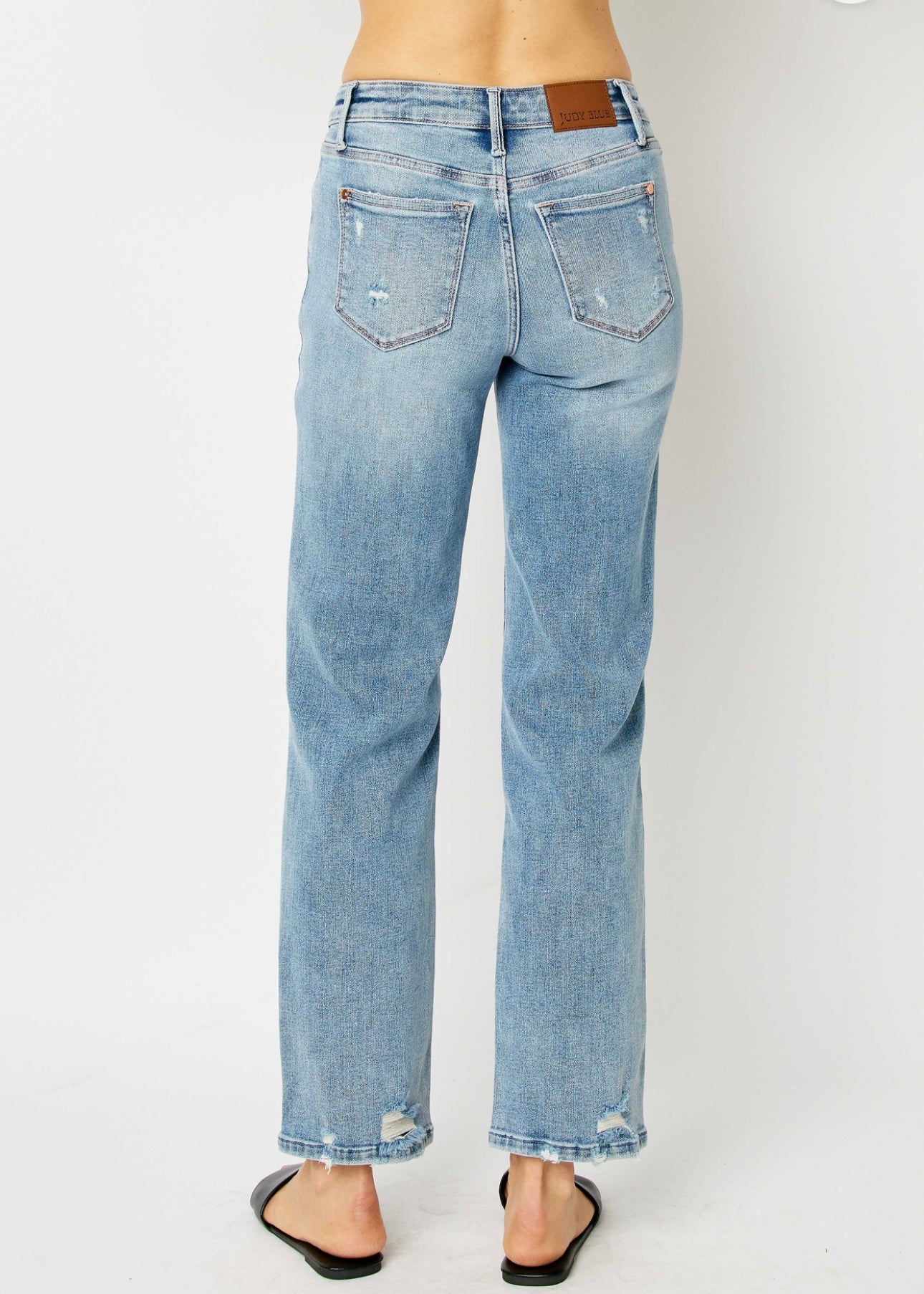 Judy Blue Mid Rise Distressed Straight Jean - FINAL SALE! - The Nines
