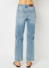 Judy Blue Mid Rise Distressed Straight Jeans