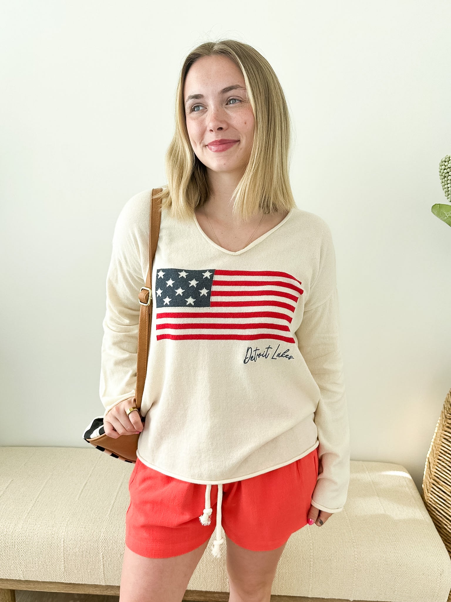 Detroit Lakes American Flag V-neck Sweater