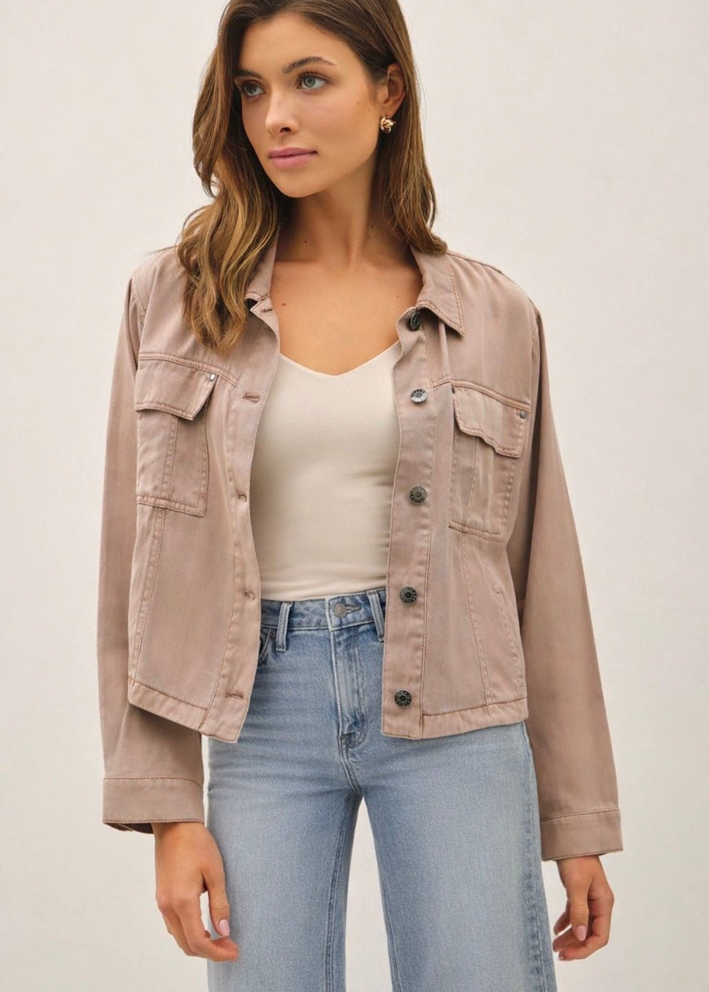 Dusty Rose Boxy Tencel Jacket - The Nines