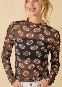 Leopard Mesh Football Print Sheer Top - The Nines