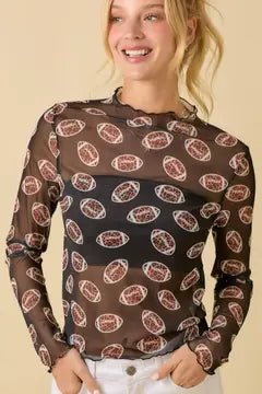 Leopard Mesh Football Print Sheer Top - The Nines