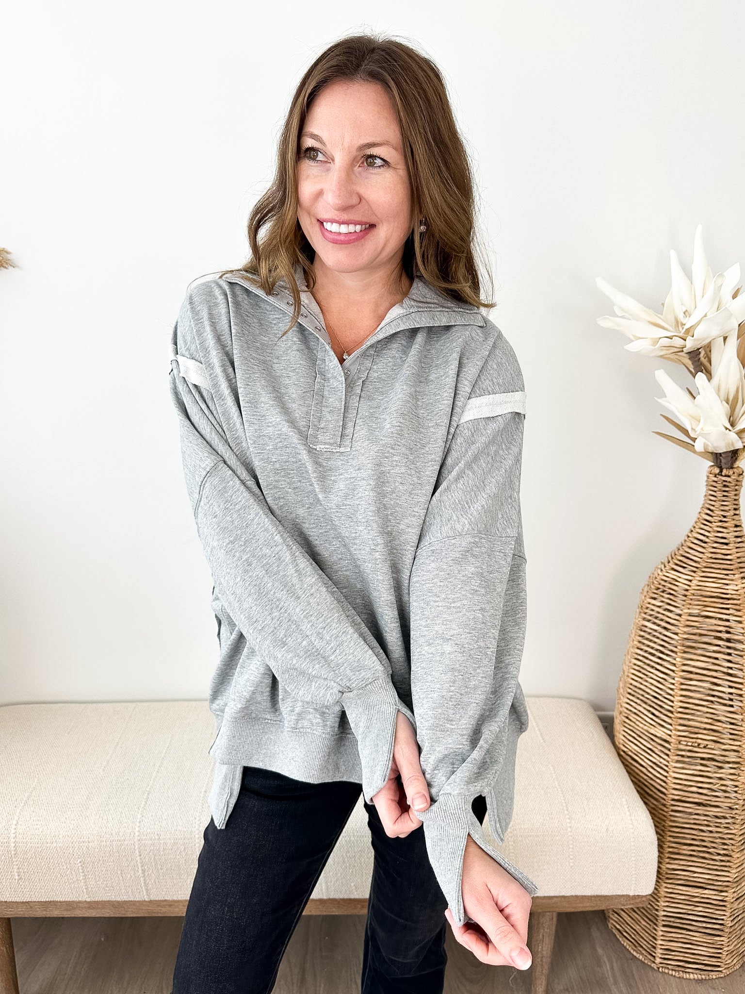 Tamika Henley Sweatshirt - 2 colors! - The Nines