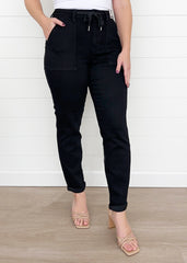 Judy Blue Jet Black Double Roll Cuff Jogger Jeans