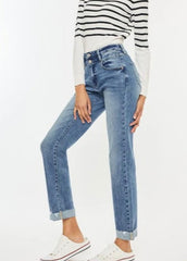 Kan Can High Rise Cuffed Slim Straight Jeans