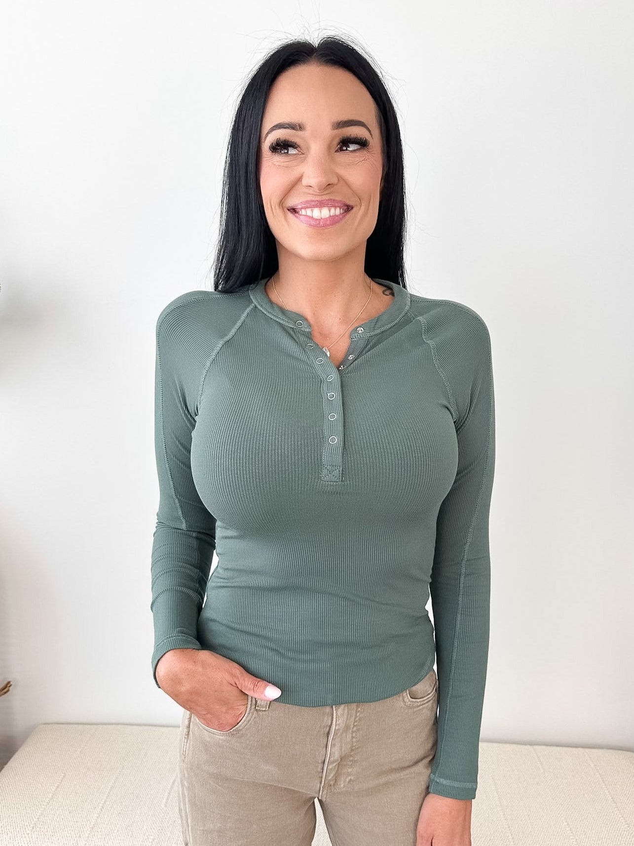 Essential Ribbed Henley Top - The Nines