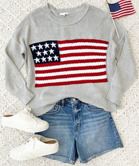 Flag Crochet Gray Sweater Top