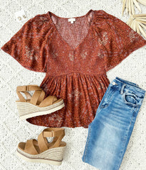 Rust Floral Smocked Top