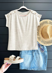 Beige Gray Casual Button Tee