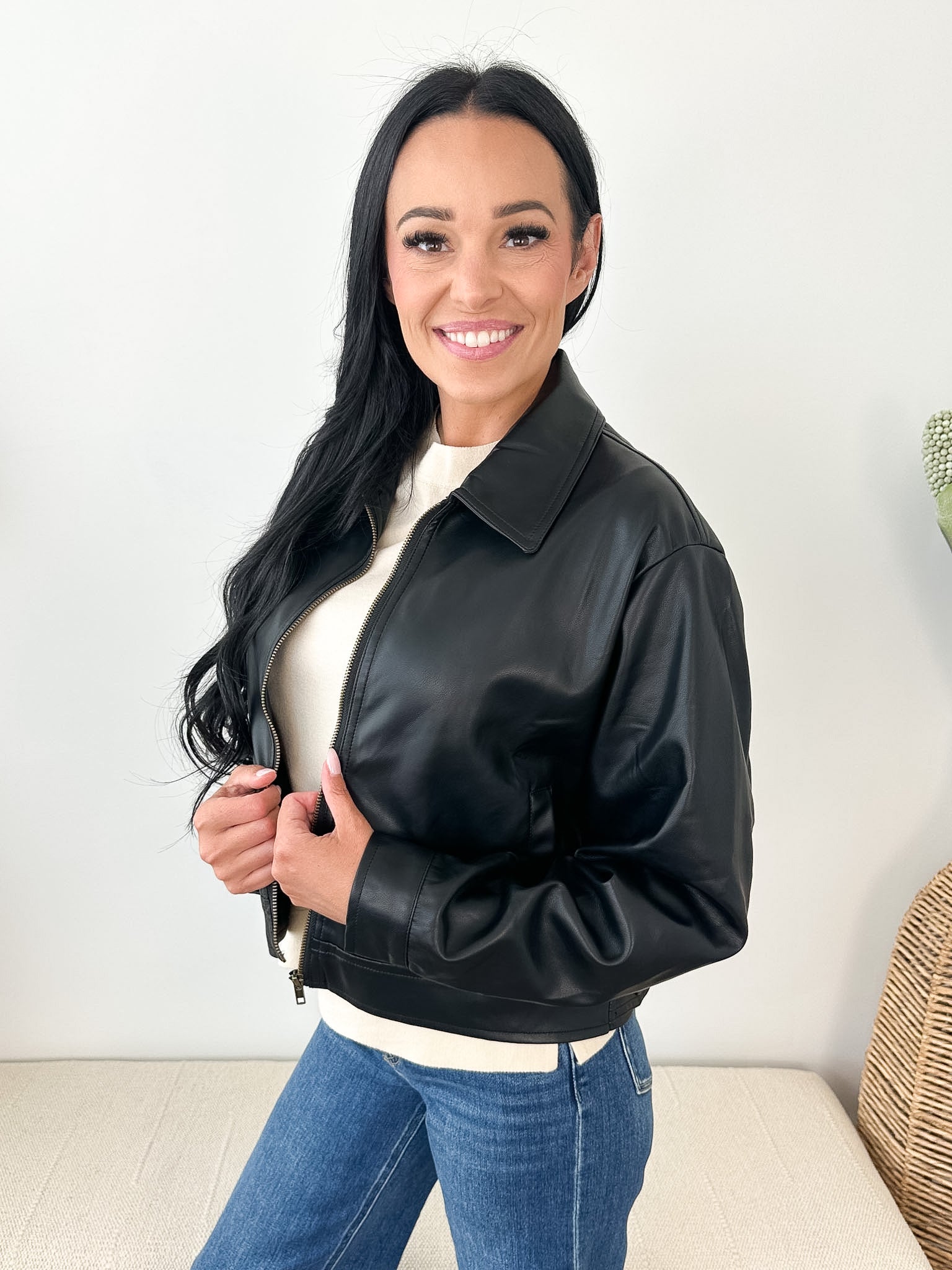 Soft Pleather Collared Jacket