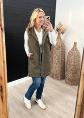 Olive Longline Quilted Vest