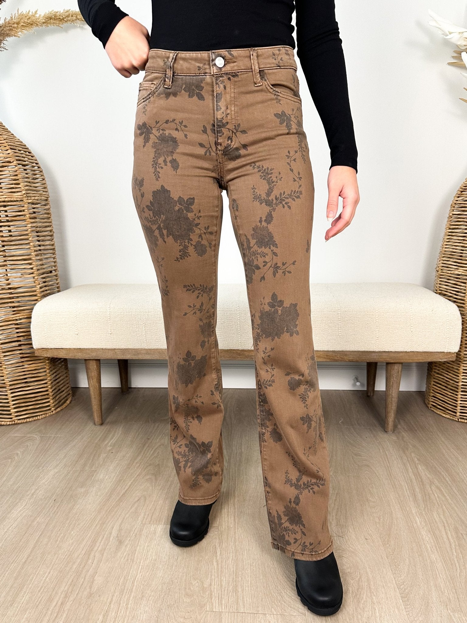 Lovervet Low Rise Brown Floral Print Bootcut Jeans - The Nines
