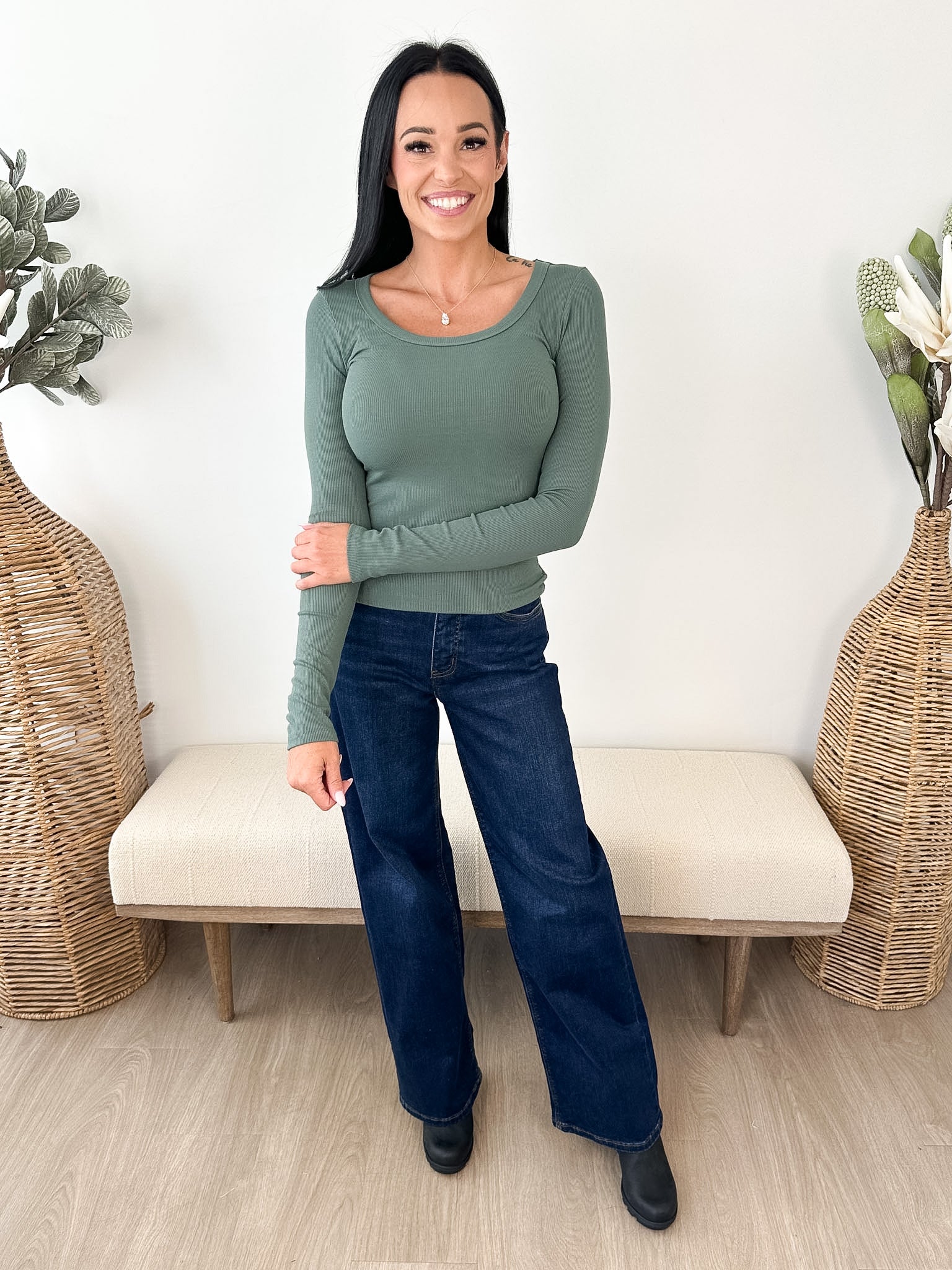 Slim Fit Scoop Neck Ribbed Top - The Nines