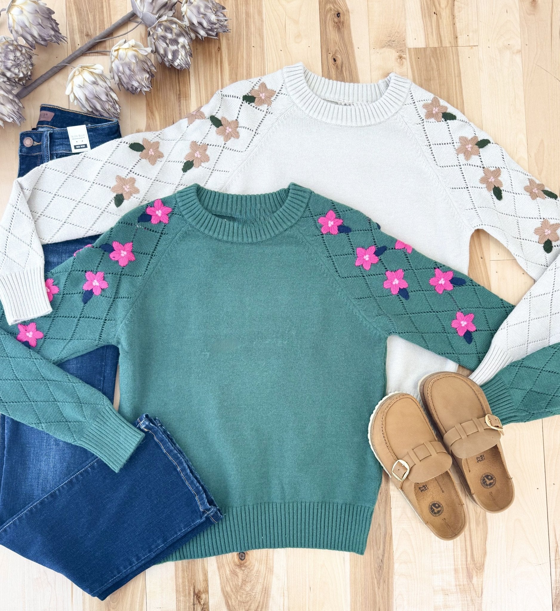 Floral Embroidered Sweaters - 2 Colors! - The Nines