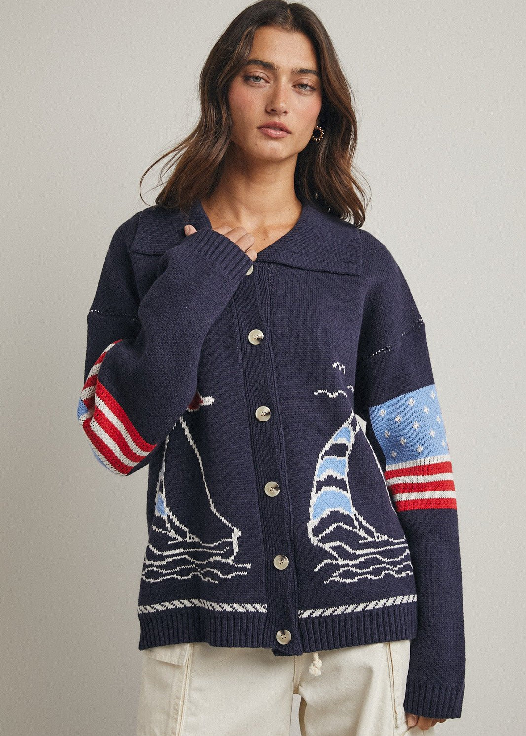 Navy Sails Up Cardigan - The Nines
