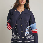 Navy Sails Up Cardigan - The Nines