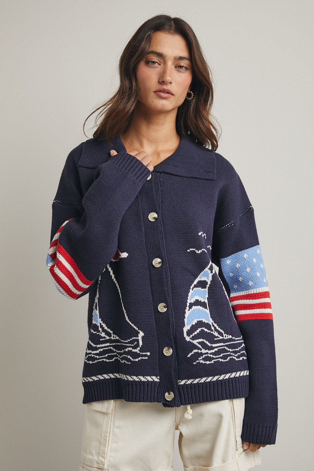 Navy Sails Up Cardigan - The Nines