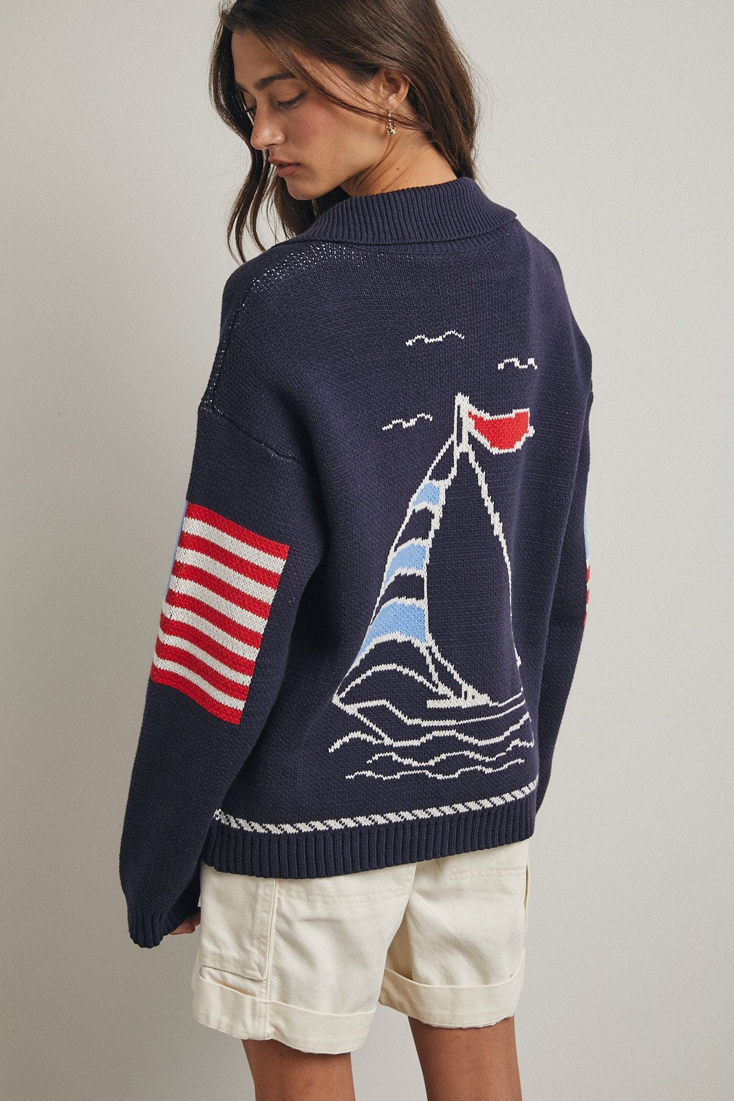 Navy Sails Up Cardigan - The Nines
