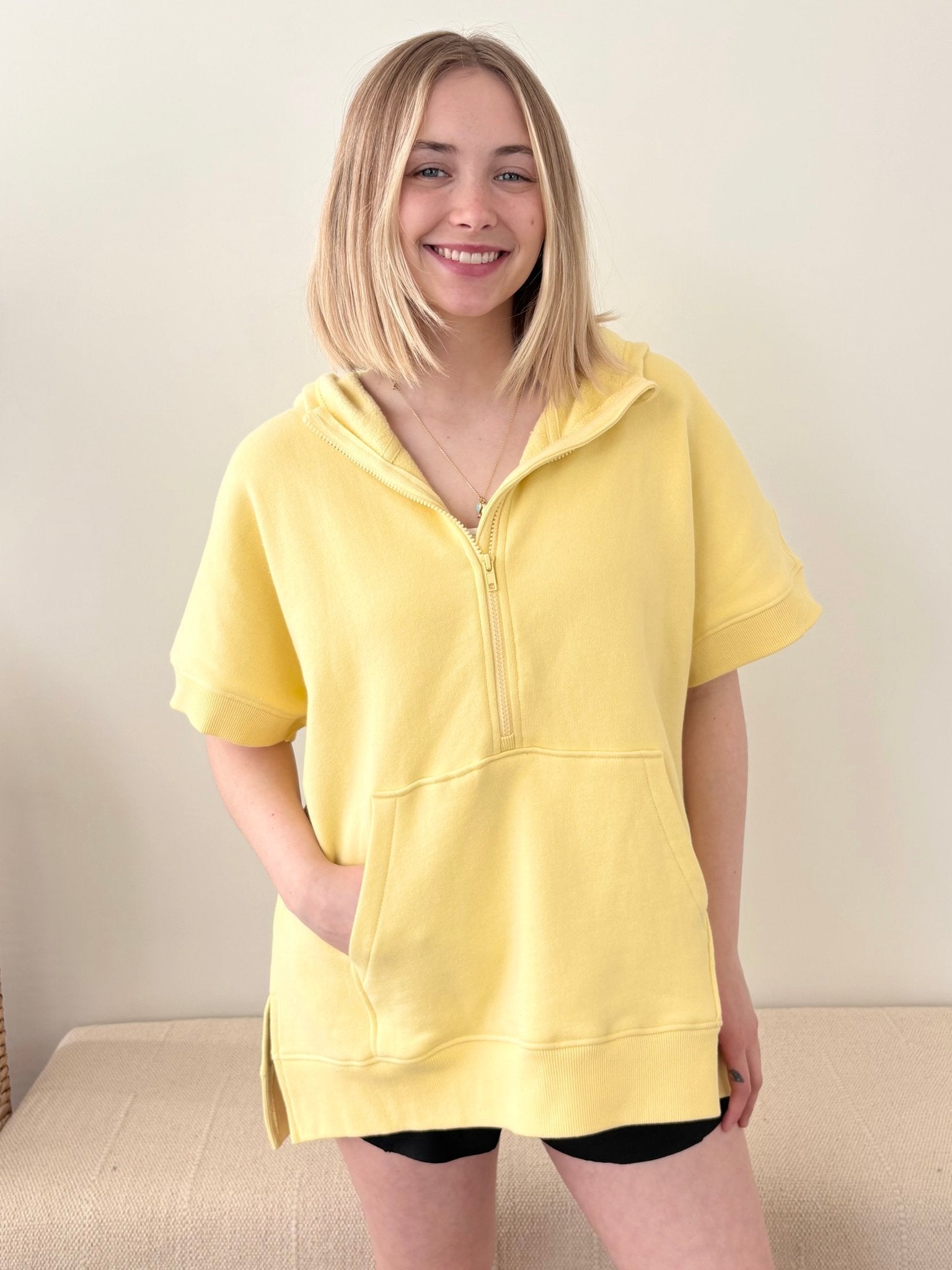 Malibu Summit Yellow Glow Short Sleeve Half Zip Hoodie - The Nines