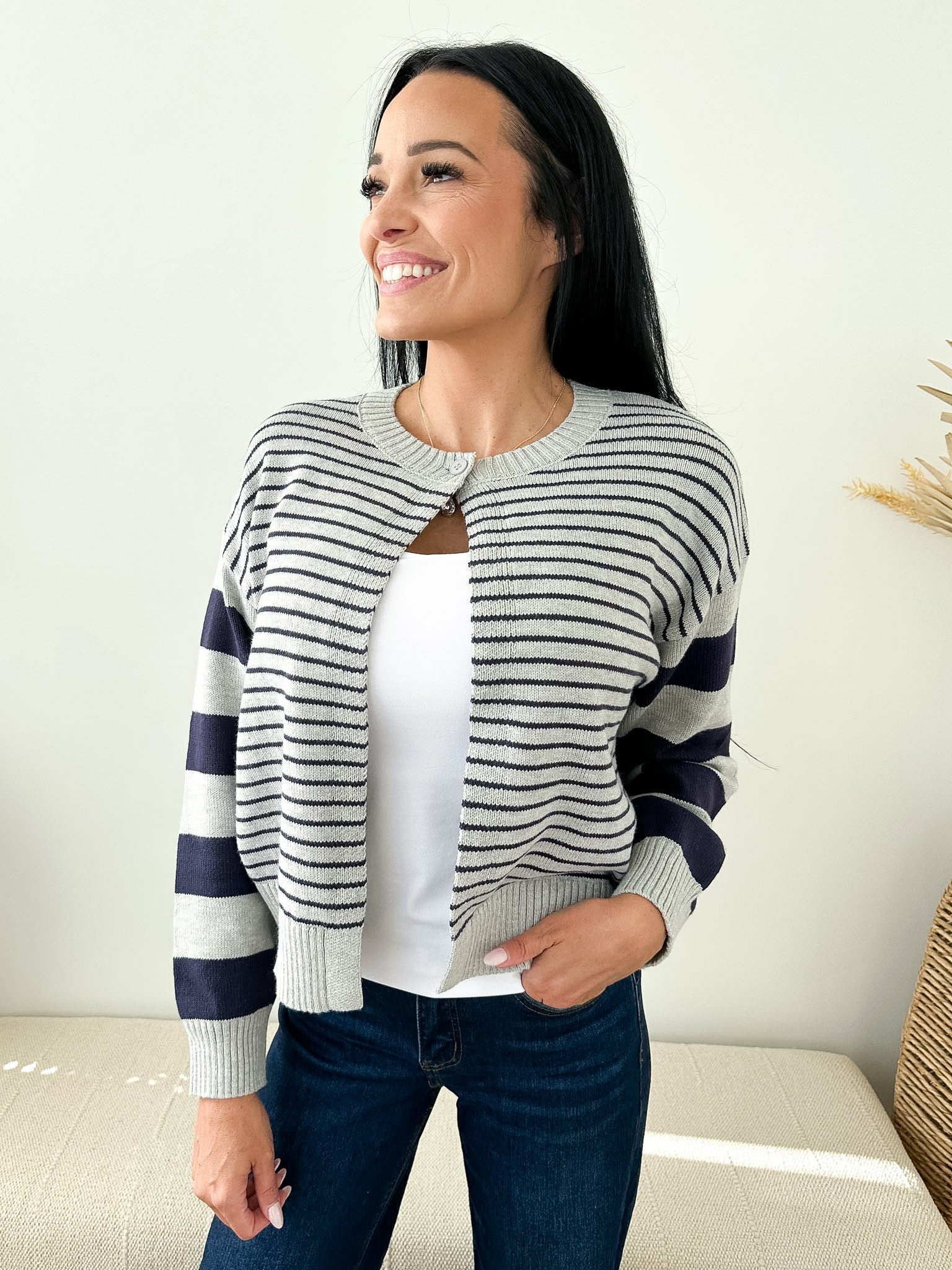 Open Front Striped Cardigan - The Nines