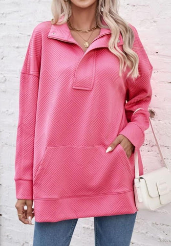 Hot Pink Textured Pocket Pullover