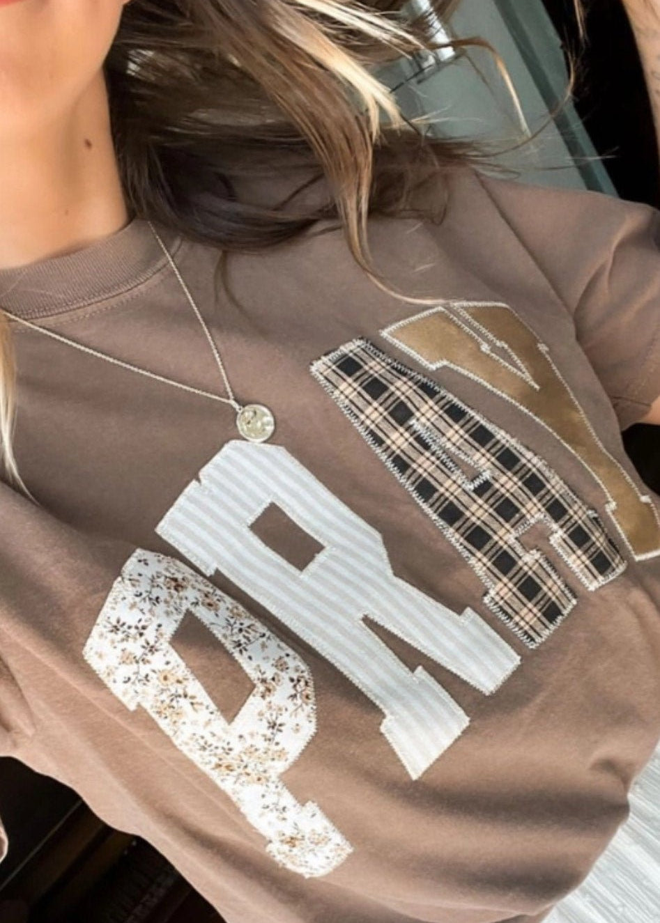 Pray Patchwork Embroidered Tee - The Nines