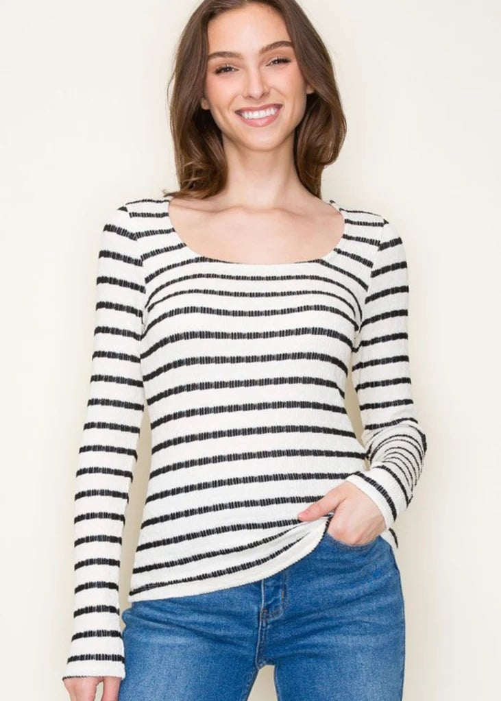 Black Striped Textured Long Sleeve Top - The Nines