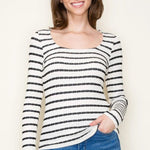 Black Striped Textured Long Sleeve Top - The Nines
