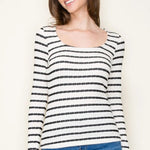 Black Striped Textured Long Sleeve Top - The Nines
