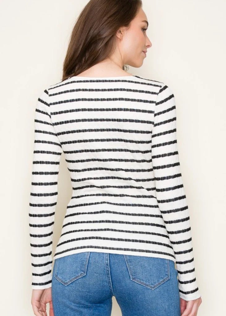 Black Striped Textured Long Sleeve Top - The Nines