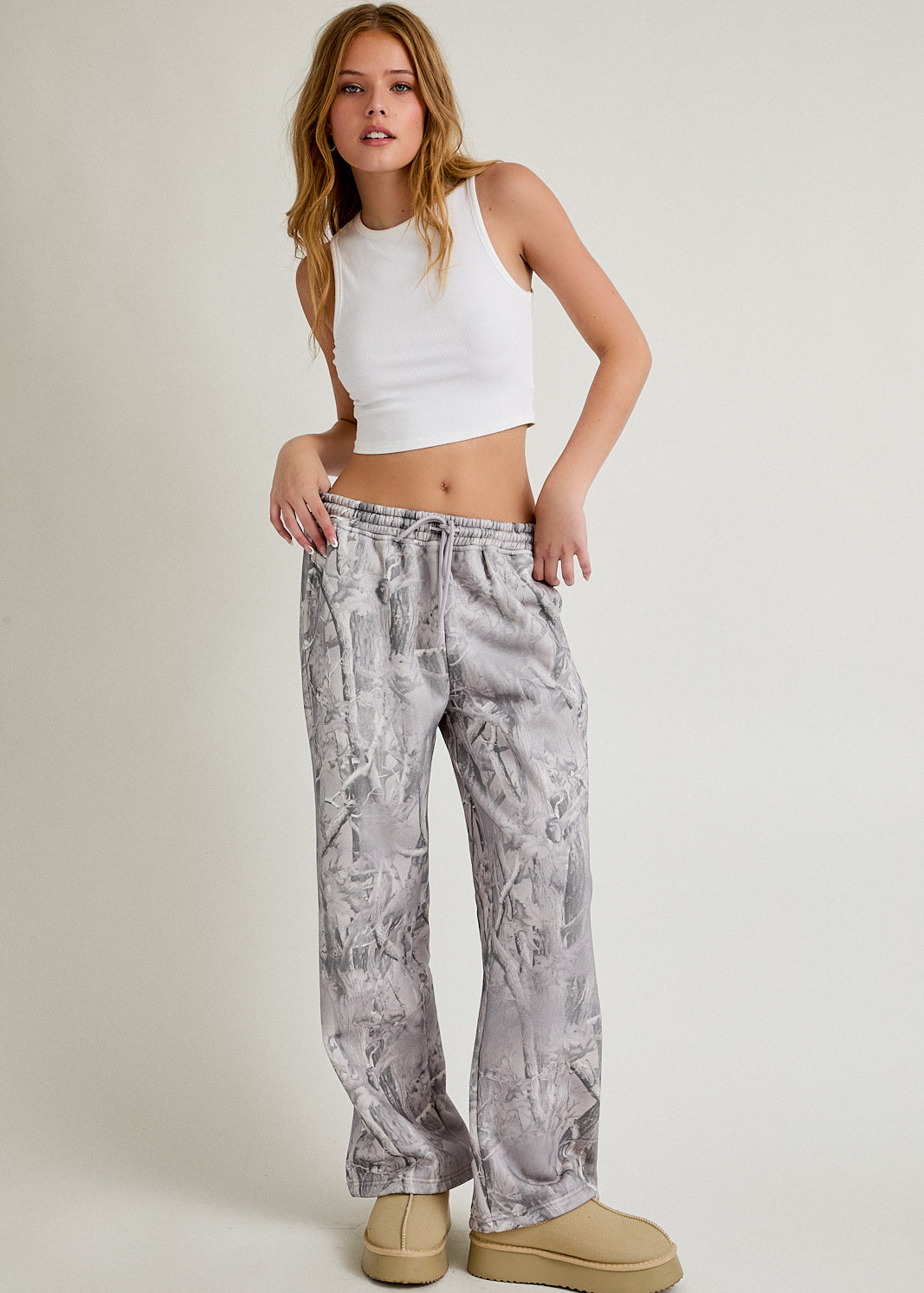 Gray Tree Print Pants - The Nines