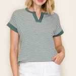 Ivory & Green Striped Short Sleeve - The Nines