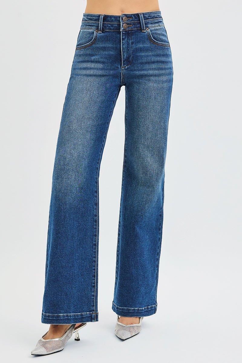 J21 Eleven By Risen High Rise Wide Leg Jean with Double Waistband - The Nines