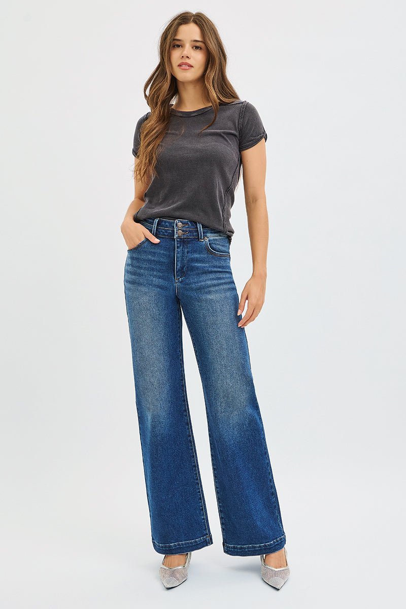 J21 Eleven By Risen High Rise Wide Leg Jean with Double Waistband - The Nines