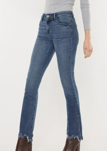Kan Can Mid Rise Medium Wash Baby Bootcut Slit Jeans