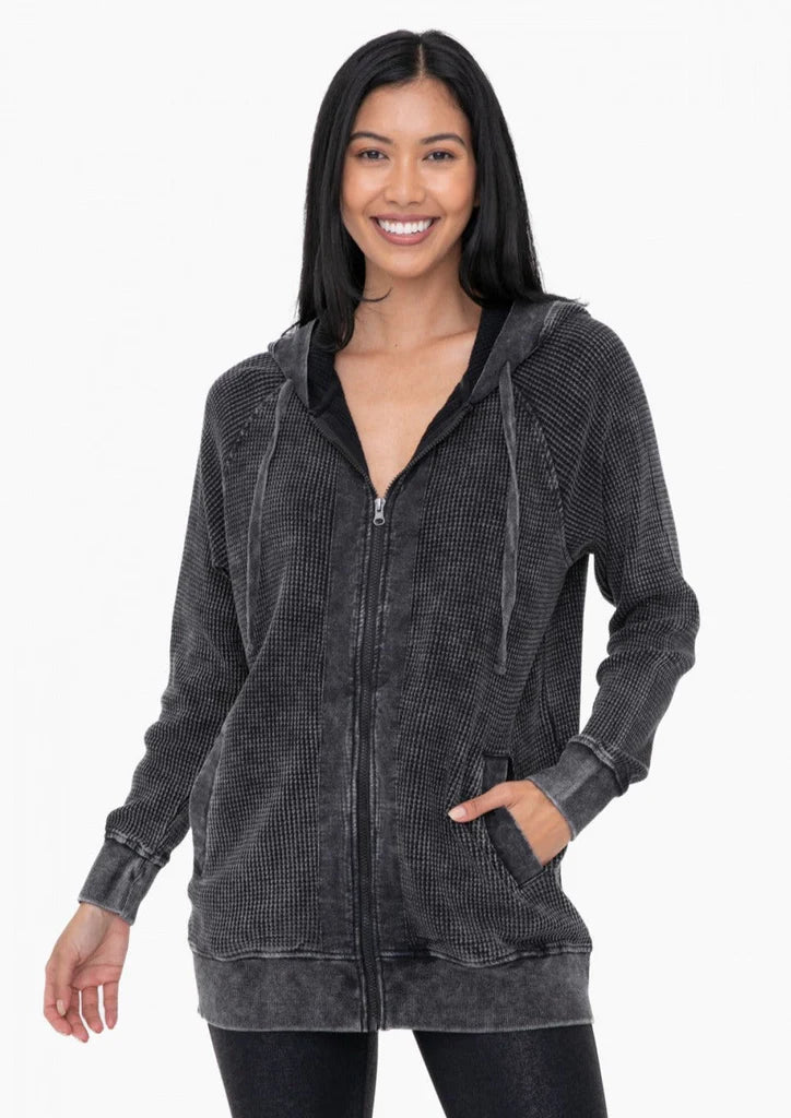 Mono B Mineral Washed Waffle Relaxed Hoodies - The Nines