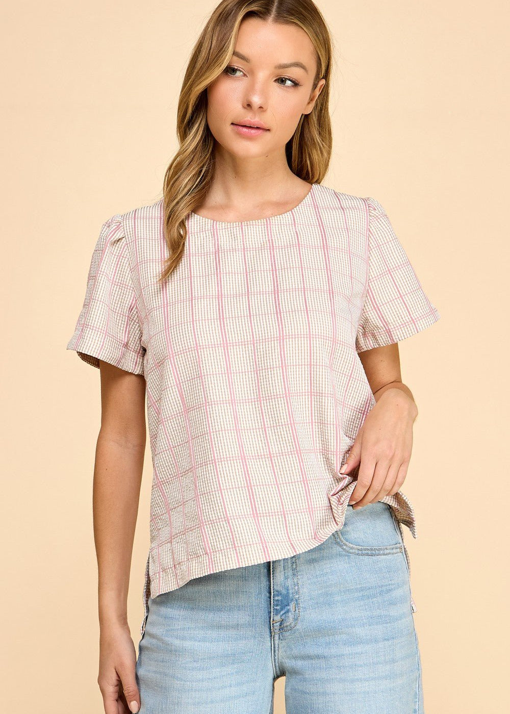 Khaki & Pink Plaid Short Sleeve - The Nines