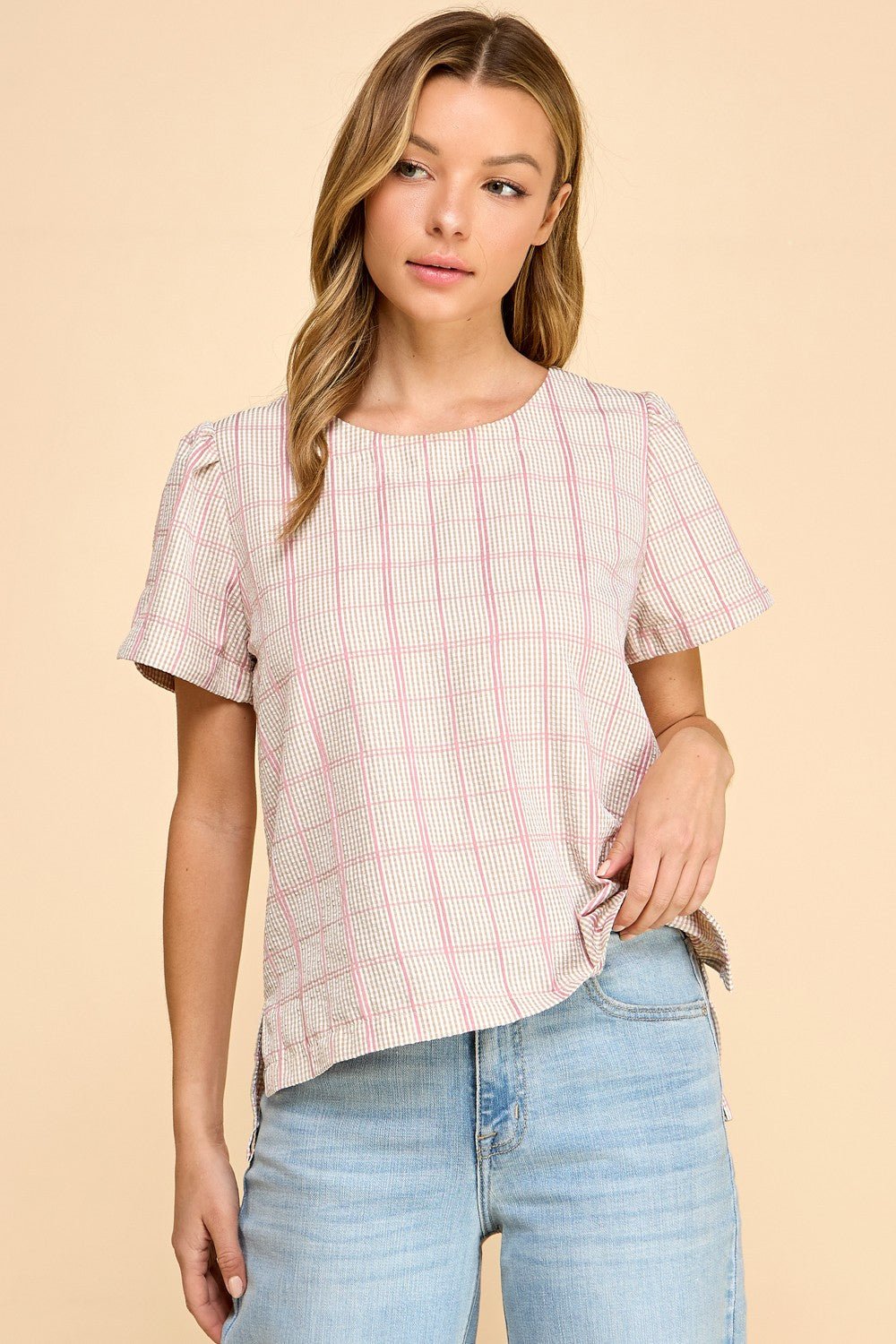 Khaki & Pink Plaid Short Sleeve - The Nines