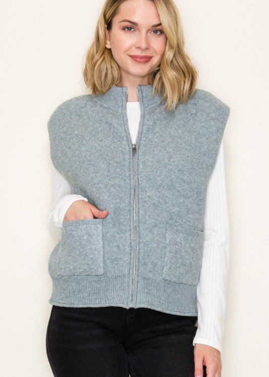 Light Jade Sweater Zip Vest - The Nines