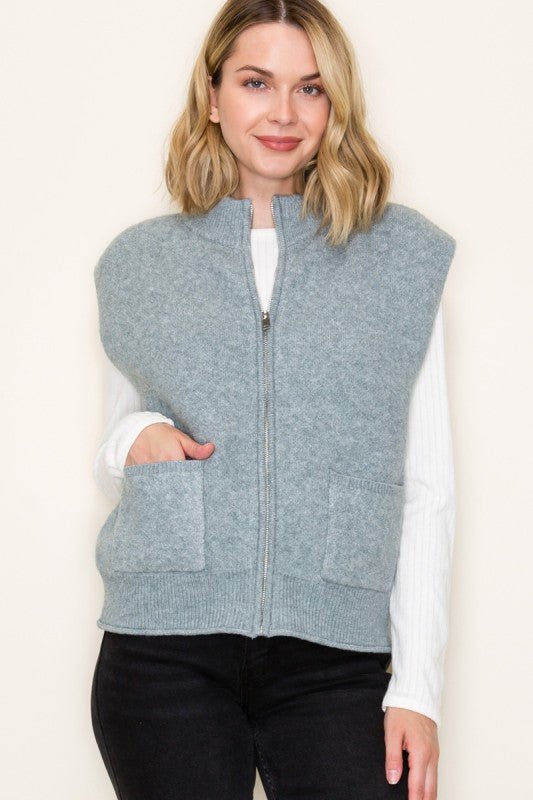 Light Jade Sweater Zip Vest - The Nines