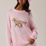 Light Pink Dog Graphic Lightweight Sweater - The Nines