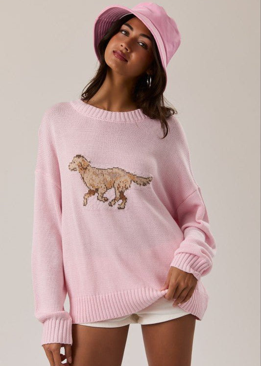 Light Pink Dog Graphic Lightweight Sweater - The Nines