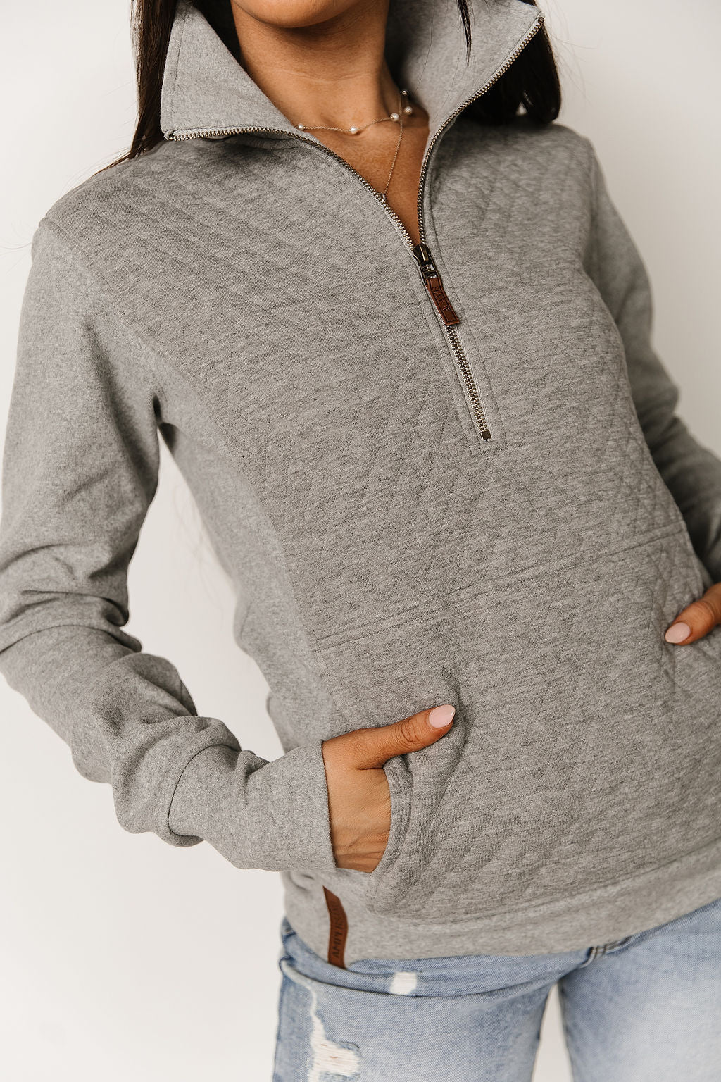 Ampersand Charcoal Quilted Half Zip - The Nines