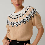 Myah Light Mocha & Black Short Sleeve Sweater - The Nines