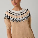 Myah Light Mocha & Black Short Sleeve Sweater - The Nines