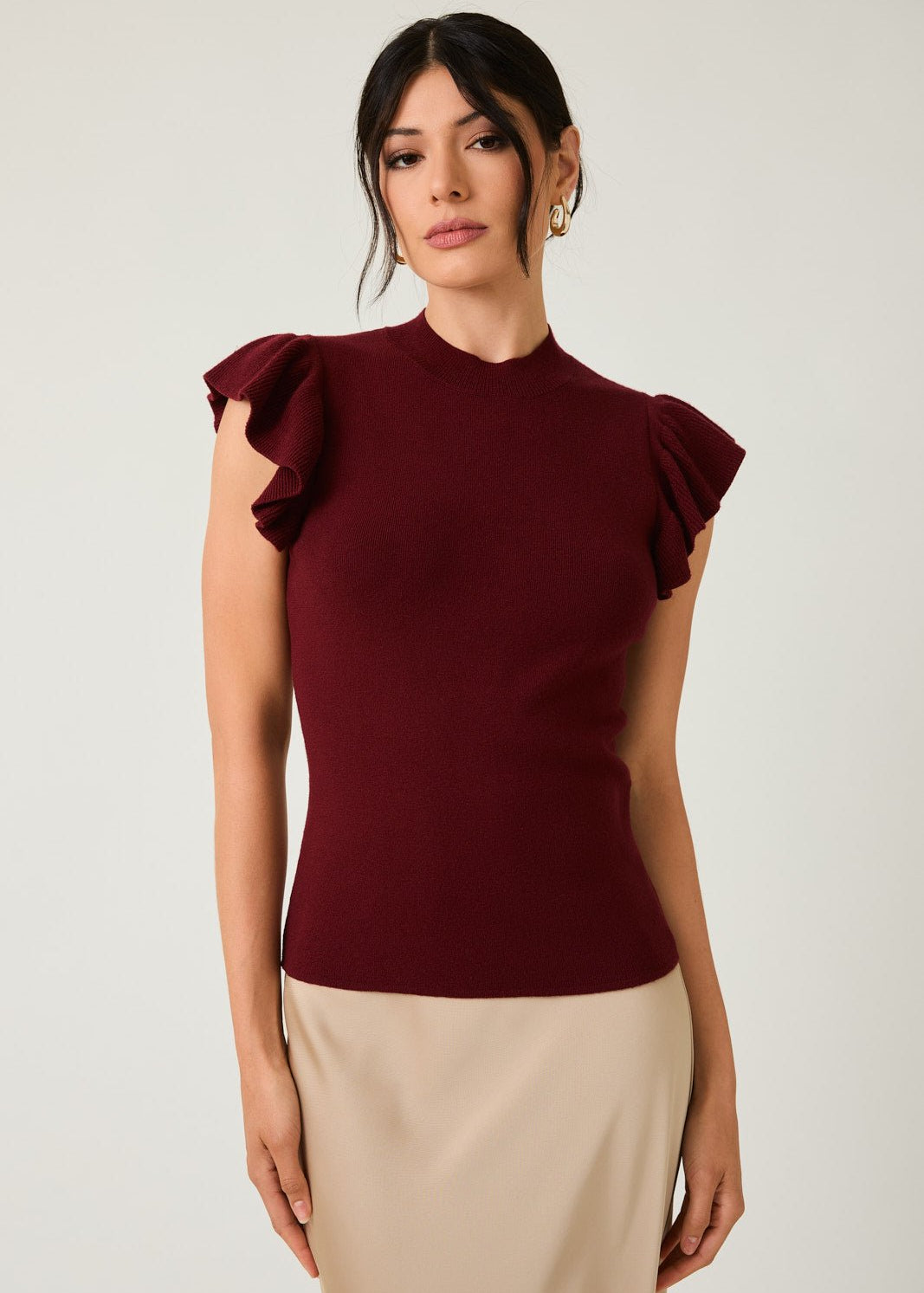 Dark Cherry Ruffle Sweater - The Nines