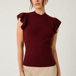 Dark Cherry Ruffle Sweater - The Nines