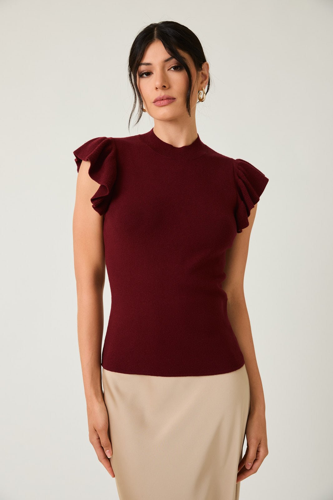 Dark Cherry Ruffle Sweater - The Nines