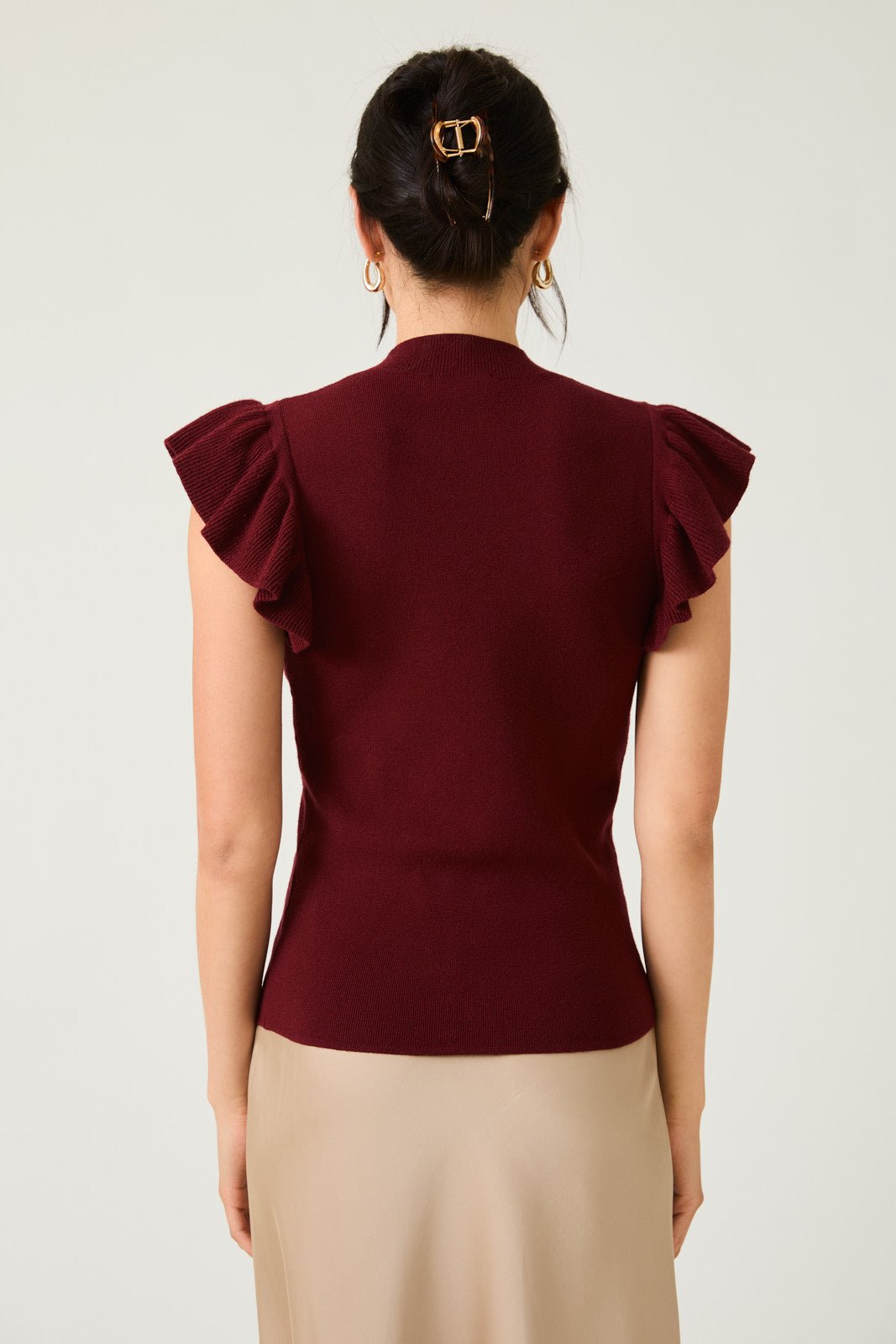 Dark Cherry Ruffle Sweater - The Nines