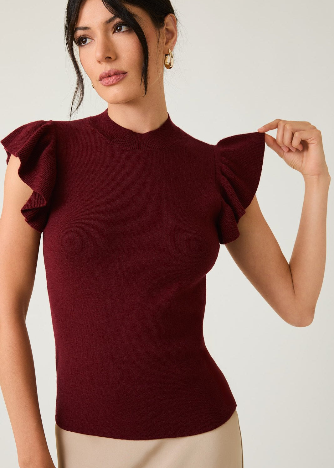 Dark Cherry Ruffle Sweater - The Nines